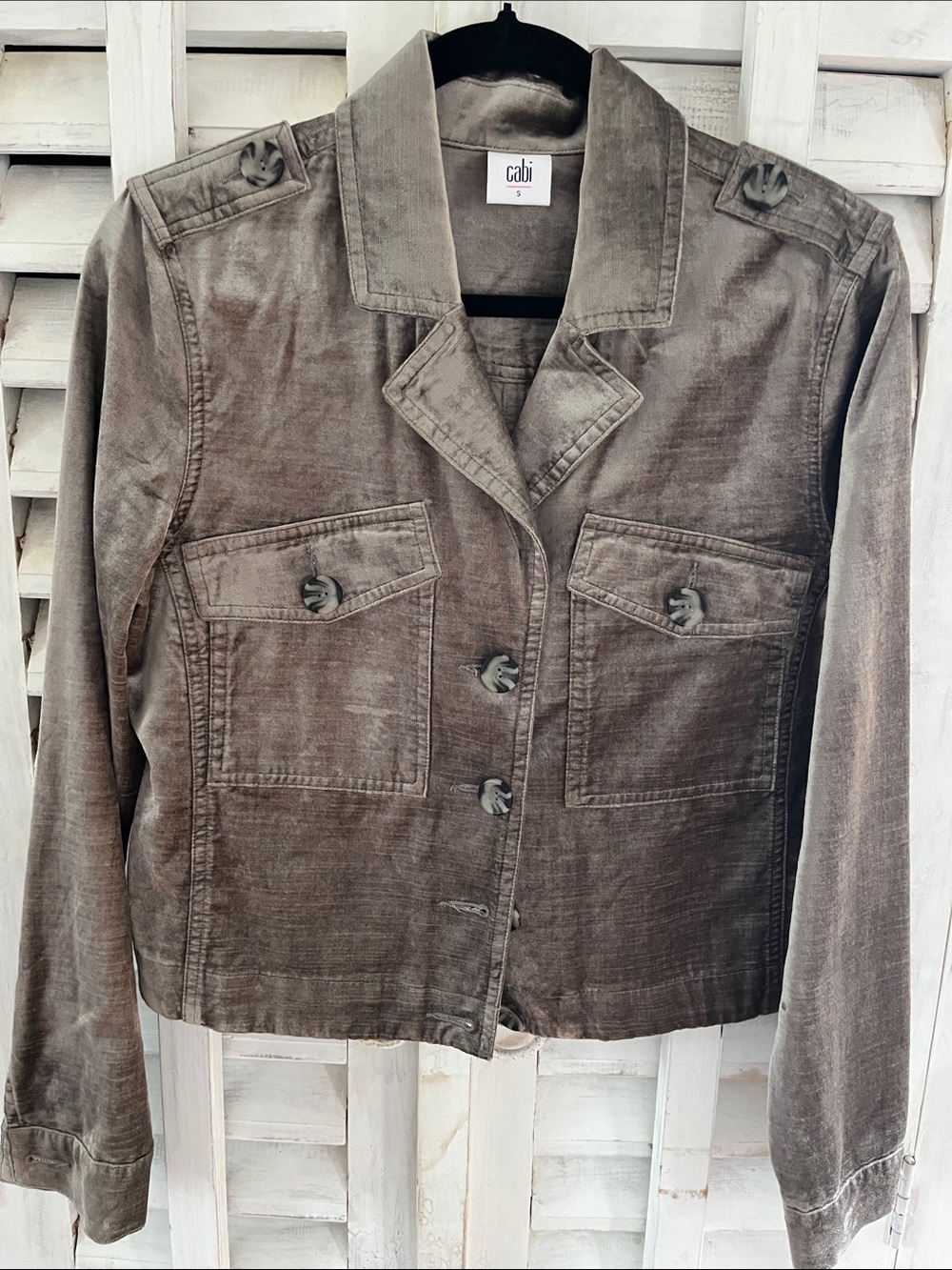 CAbi Olive-Taupe Cropped Jacket